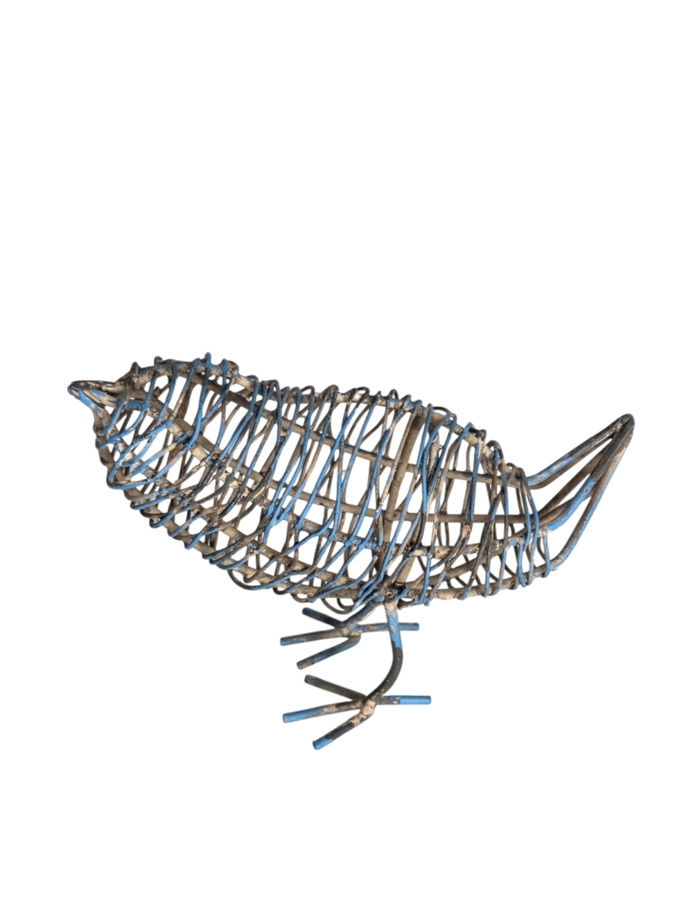 Blue Metal Wire Sculpted Bird Cottagecore Figurine